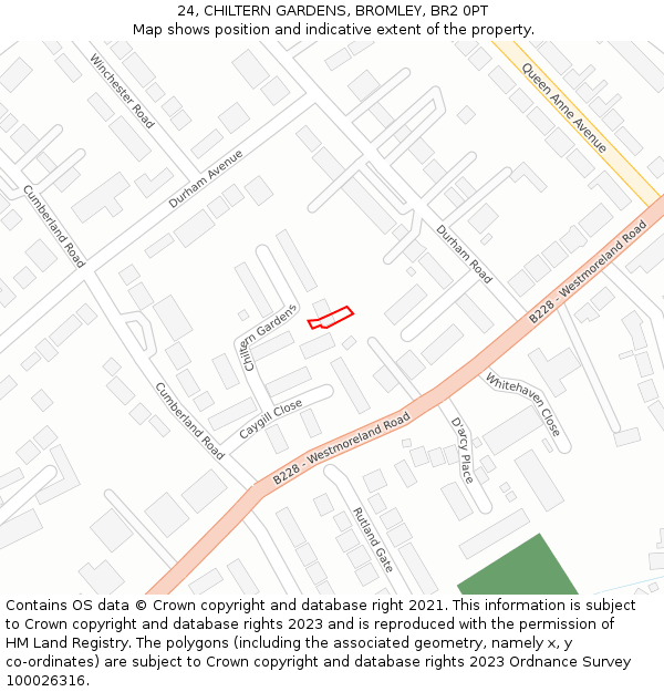 24, CHILTERN GARDENS, BROMLEY, BR2 0PT: Location map and indicative extent of plot