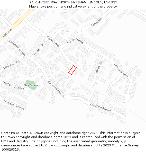 24, CHILTERN WAY, NORTH HYKEHAM, LINCOLN, LN6 9SY: Location map and indicative extent of plot