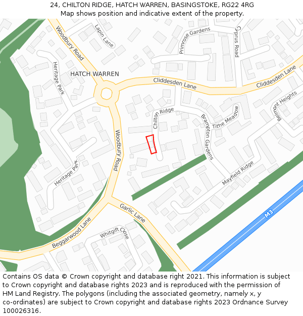 24, CHILTON RIDGE, HATCH WARREN, BASINGSTOKE, RG22 4RG: Location map and indicative extent of plot