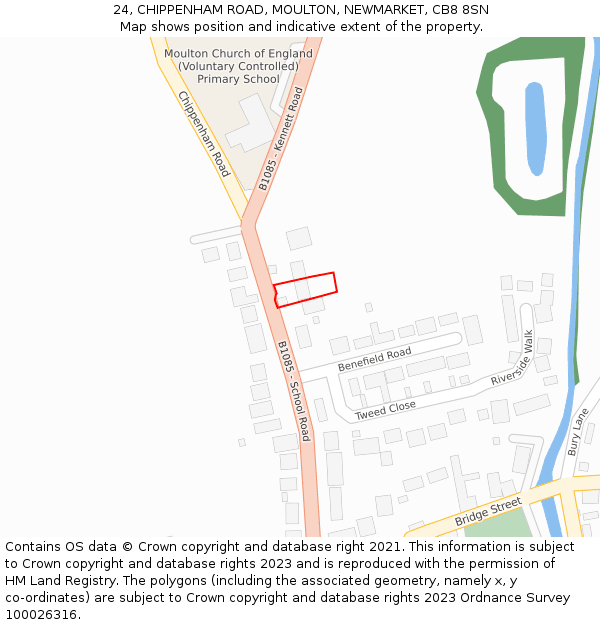 24, CHIPPENHAM ROAD, MOULTON, NEWMARKET, CB8 8SN: Location map and indicative extent of plot