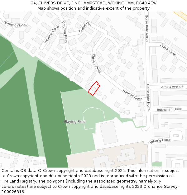 24, CHIVERS DRIVE, FINCHAMPSTEAD, WOKINGHAM, RG40 4EW: Location map and indicative extent of plot