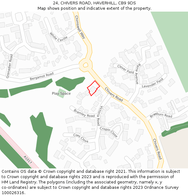 24, CHIVERS ROAD, HAVERHILL, CB9 9DS: Location map and indicative extent of plot