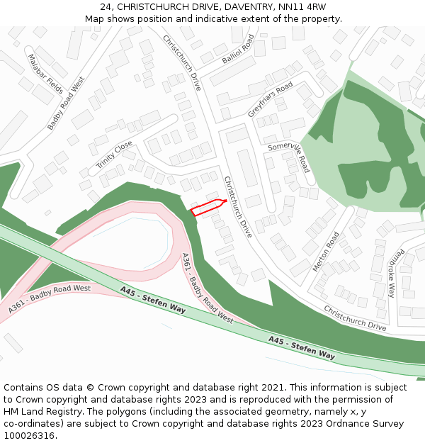 24, CHRISTCHURCH DRIVE, DAVENTRY, NN11 4RW: Location map and indicative extent of plot