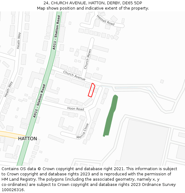 24, CHURCH AVENUE, HATTON, DERBY, DE65 5DP: Location map and indicative extent of plot