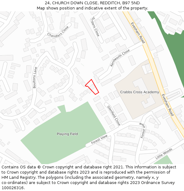 24, CHURCH DOWN CLOSE, REDDITCH, B97 5ND: Location map and indicative extent of plot