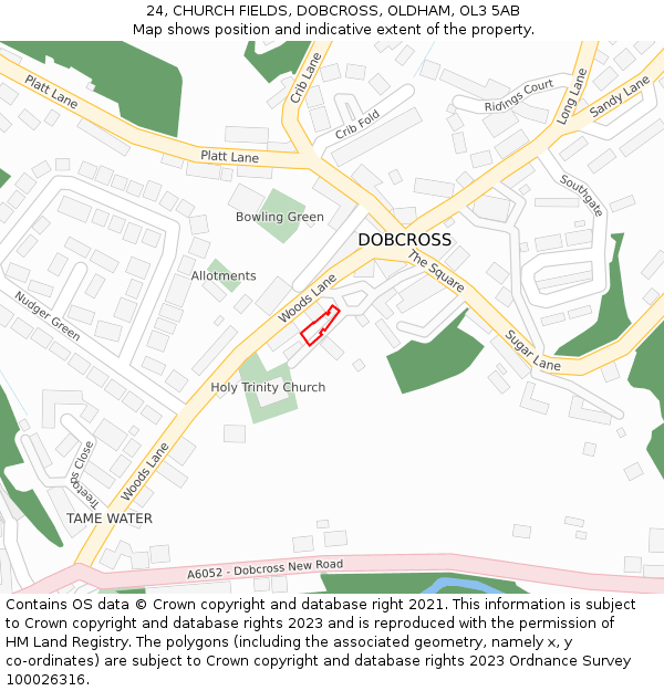 24, CHURCH FIELDS, DOBCROSS, OLDHAM, OL3 5AB: Location map and indicative extent of plot