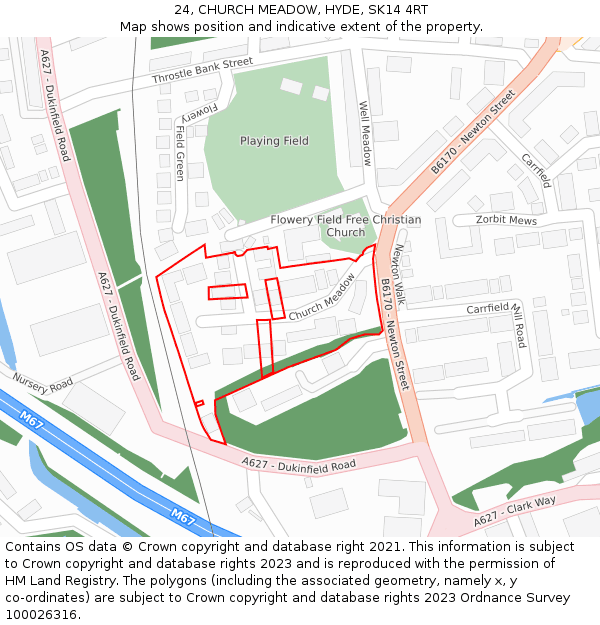 24, CHURCH MEADOW, HYDE, SK14 4RT: Location map and indicative extent of plot