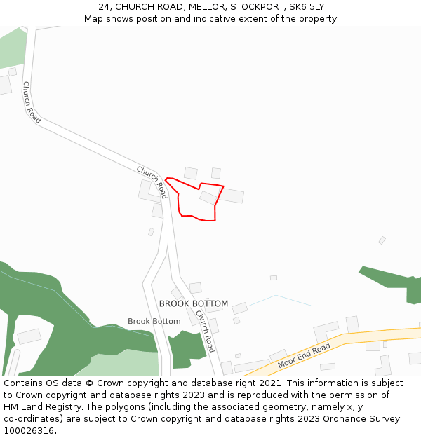 24, CHURCH ROAD, MELLOR, STOCKPORT, SK6 5LY: Location map and indicative extent of plot