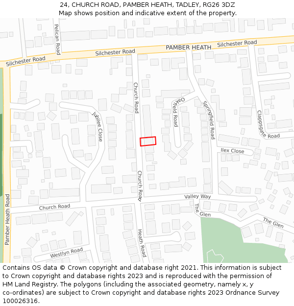 24, CHURCH ROAD, PAMBER HEATH, TADLEY, RG26 3DZ: Location map and indicative extent of plot