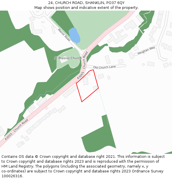 24, CHURCH ROAD, SHANKLIN, PO37 6QY: Location map and indicative extent of plot