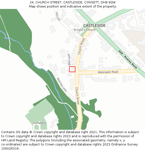 24, CHURCH STREET, CASTLESIDE, CONSETT, DH8 9QW: Location map and indicative extent of plot