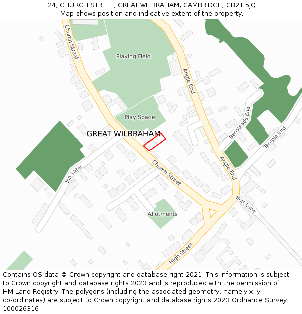 24, CHURCH STREET, GREAT WILBRAHAM, CAMBRIDGE, CB21 5JQ: Location map and indicative extent of plot