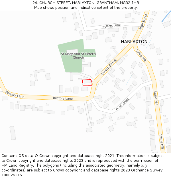 24, CHURCH STREET, HARLAXTON, GRANTHAM, NG32 1HB: Location map and indicative extent of plot