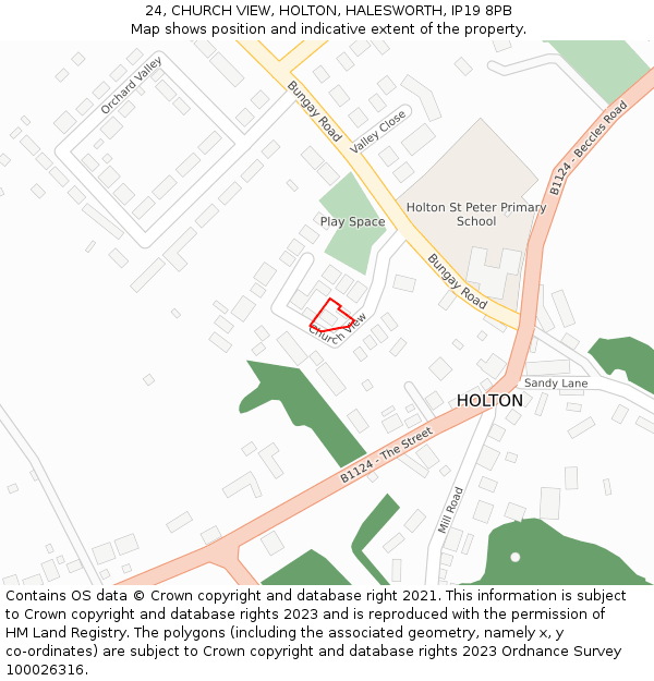 24, CHURCH VIEW, HOLTON, HALESWORTH, IP19 8PB: Location map and indicative extent of plot