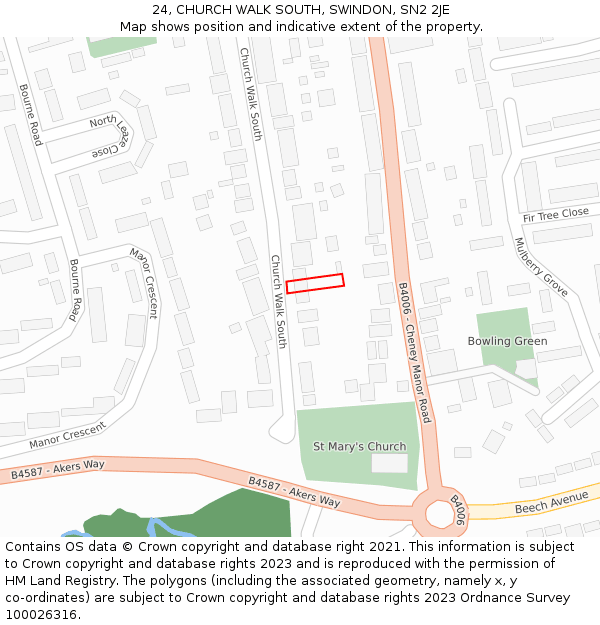 24, CHURCH WALK SOUTH, SWINDON, SN2 2JE: Location map and indicative extent of plot