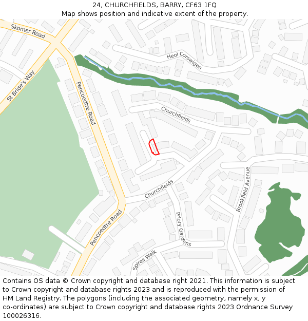 24, CHURCHFIELDS, BARRY, CF63 1FQ: Location map and indicative extent of plot