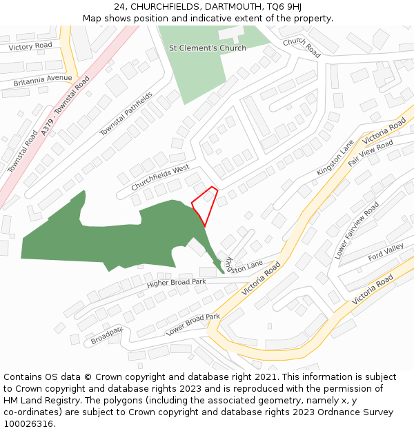 24, CHURCHFIELDS, DARTMOUTH, TQ6 9HJ: Location map and indicative extent of plot
