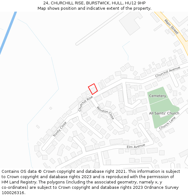 24, CHURCHILL RISE, BURSTWICK, HULL, HU12 9HP: Location map and indicative extent of plot