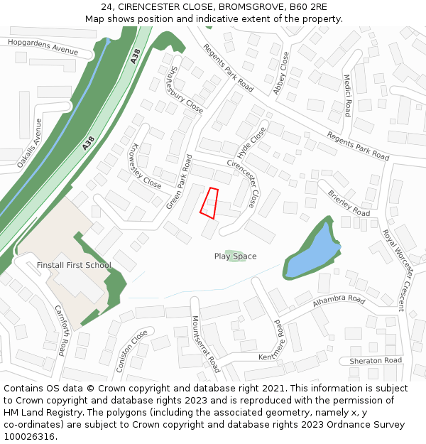 24, CIRENCESTER CLOSE, BROMSGROVE, B60 2RE: Location map and indicative extent of plot