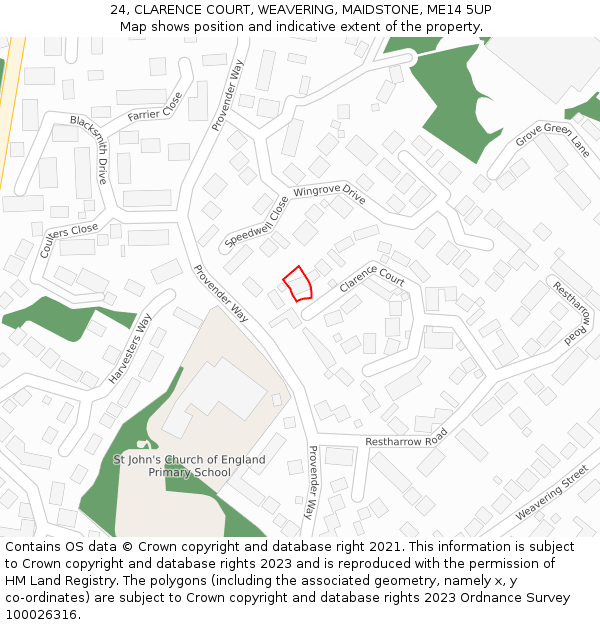 24, CLARENCE COURT, WEAVERING, MAIDSTONE, ME14 5UP: Location map and indicative extent of plot