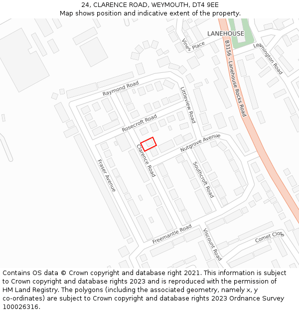 24, CLARENCE ROAD, WEYMOUTH, DT4 9EE: Location map and indicative extent of plot
