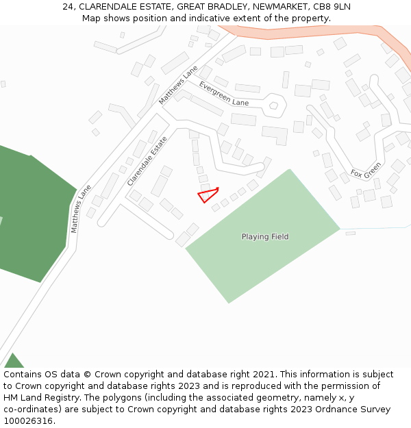 24, CLARENDALE ESTATE, GREAT BRADLEY, NEWMARKET, CB8 9LN: Location map and indicative extent of plot