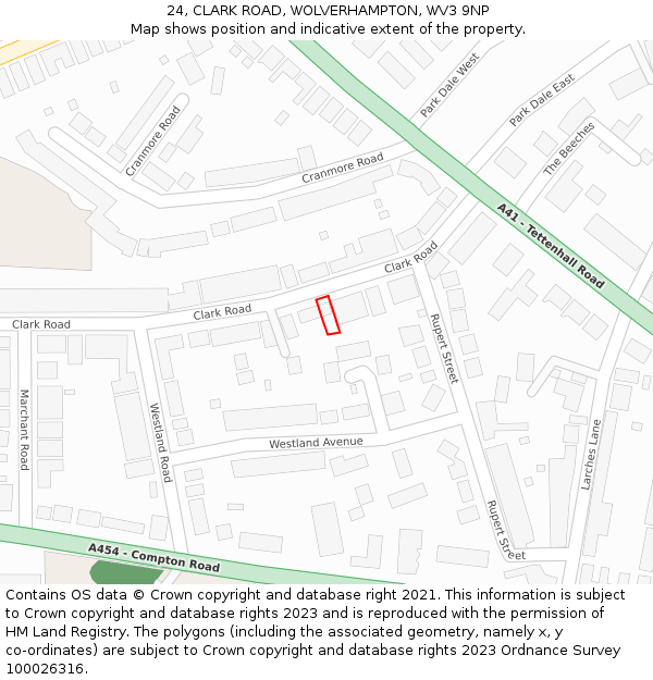 24, CLARK ROAD, WOLVERHAMPTON, WV3 9NP: Location map and indicative extent of plot