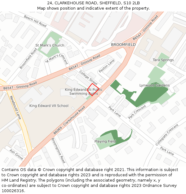 24, CLARKEHOUSE ROAD, SHEFFIELD, S10 2LB: Location map and indicative extent of plot