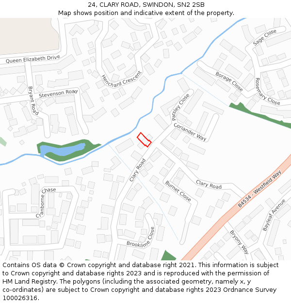 24, CLARY ROAD, SWINDON, SN2 2SB: Location map and indicative extent of plot