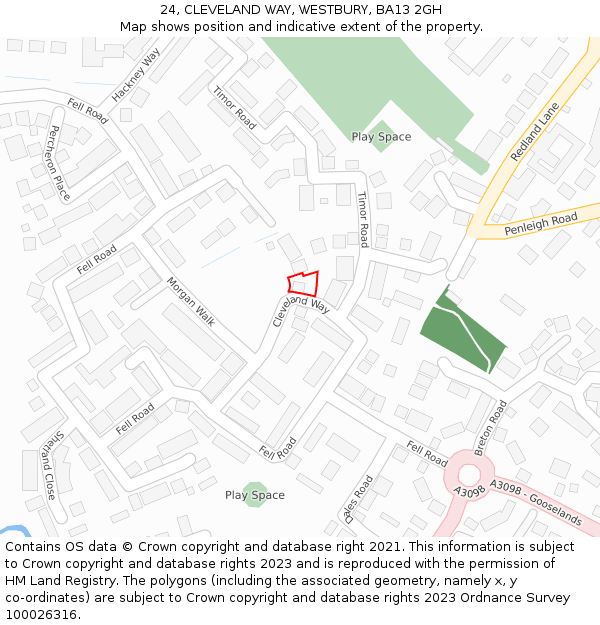 24, CLEVELAND WAY, WESTBURY, BA13 2GH: Location map and indicative extent of plot