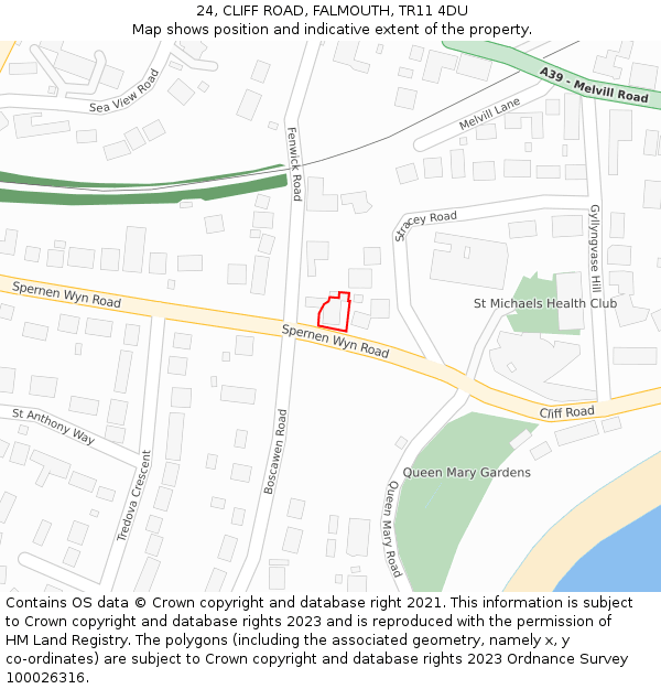 24, CLIFF ROAD, FALMOUTH, TR11 4DU: Location map and indicative extent of plot