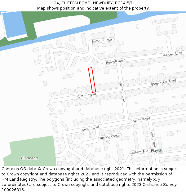 24, CLIFTON ROAD, NEWBURY, RG14 5JT: Location map and indicative extent of plot