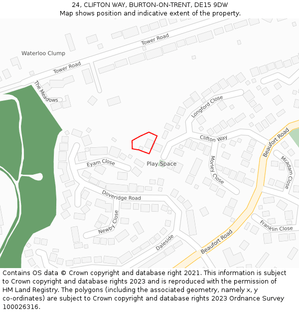 24, CLIFTON WAY, BURTON-ON-TRENT, DE15 9DW: Location map and indicative extent of plot