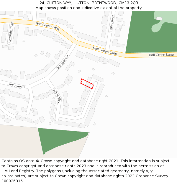 24, CLIFTON WAY, HUTTON, BRENTWOOD, CM13 2QR: Location map and indicative extent of plot