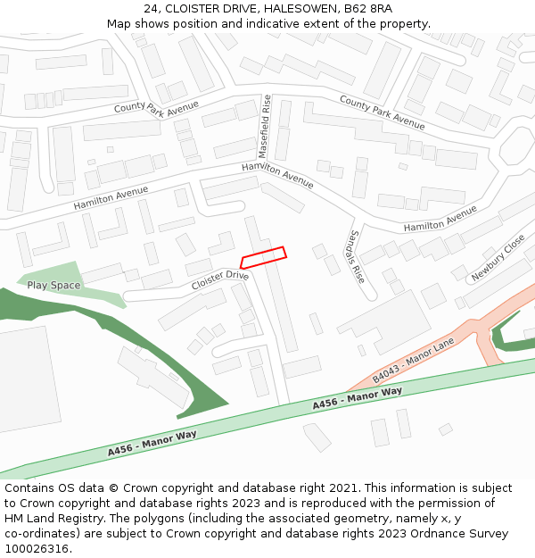 24, CLOISTER DRIVE, HALESOWEN, B62 8RA: Location map and indicative extent of plot
