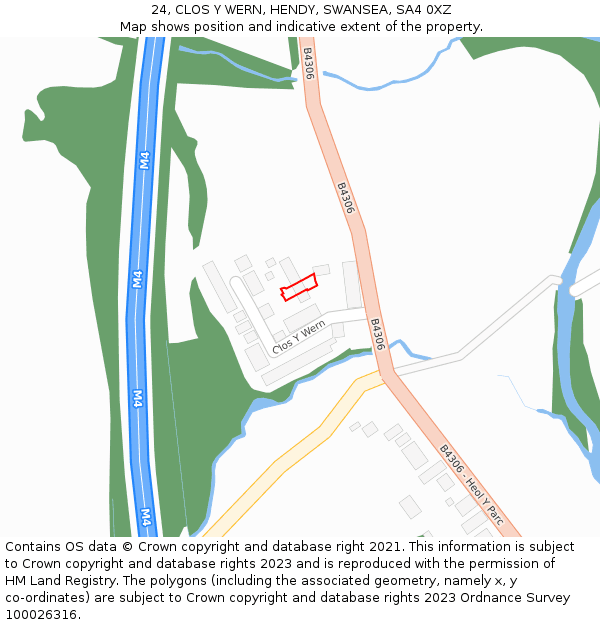 24, CLOS Y WERN, HENDY, SWANSEA, SA4 0XZ: Location map and indicative extent of plot