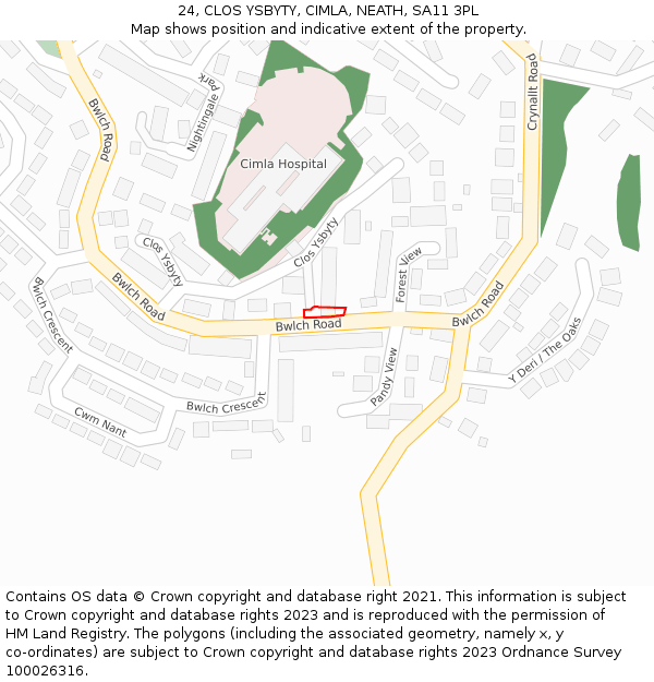 24, CLOS YSBYTY, CIMLA, NEATH, SA11 3PL: Location map and indicative extent of plot