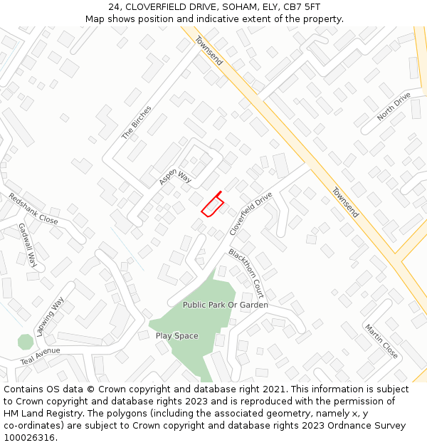24, CLOVERFIELD DRIVE, SOHAM, ELY, CB7 5FT: Location map and indicative extent of plot