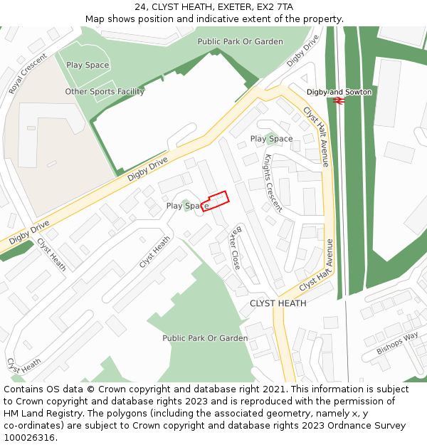 24, CLYST HEATH, EXETER, EX2 7TA: Location map and indicative extent of plot