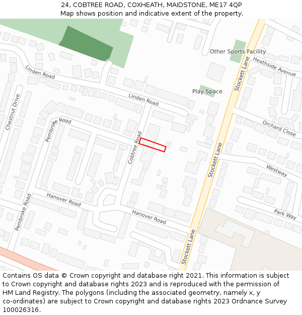 24, COBTREE ROAD, COXHEATH, MAIDSTONE, ME17 4QP: Location map and indicative extent of plot