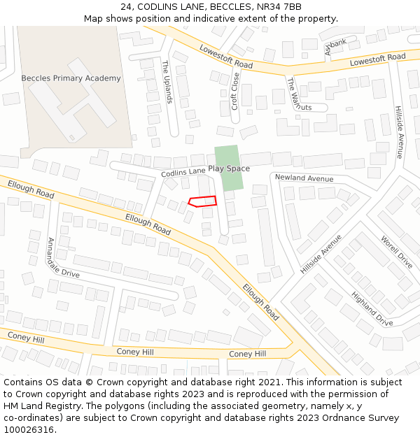 24, CODLINS LANE, BECCLES, NR34 7BB: Location map and indicative extent of plot