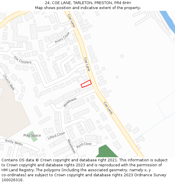 24, COE LANE, TARLETON, PRESTON, PR4 6HH: Location map and indicative extent of plot