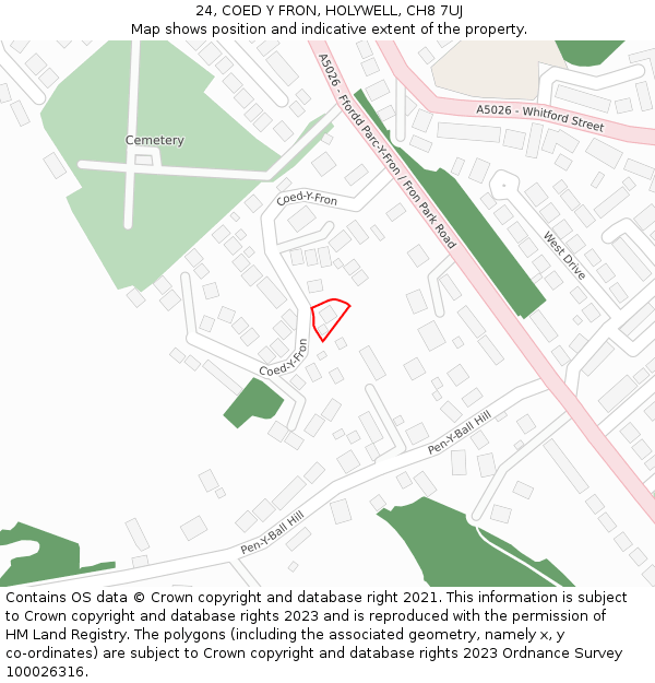 24, COED Y FRON, HOLYWELL, CH8 7UJ: Location map and indicative extent of plot