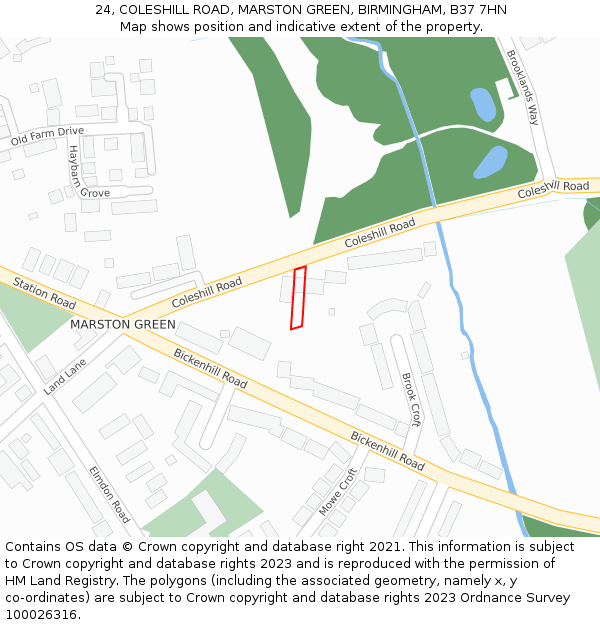 24, COLESHILL ROAD, MARSTON GREEN, BIRMINGHAM, B37 7HN: Location map and indicative extent of plot