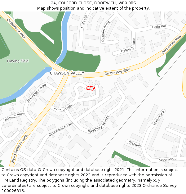 24, COLFORD CLOSE, DROITWICH, WR9 0RS: Location map and indicative extent of plot