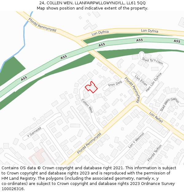 24, COLLEN WEN, LLANFAIRPWLLGWYNGYLL, LL61 5QQ: Location map and indicative extent of plot