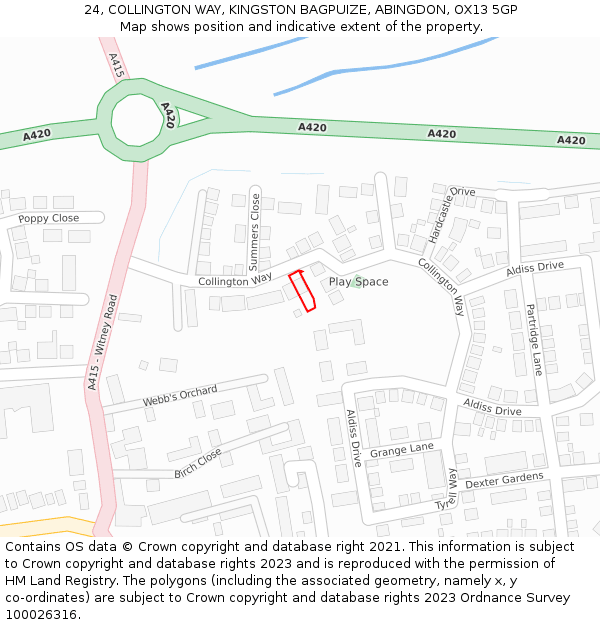 24, COLLINGTON WAY, KINGSTON BAGPUIZE, ABINGDON, OX13 5GP: Location map and indicative extent of plot
