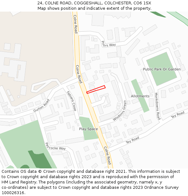 24, COLNE ROAD, COGGESHALL, COLCHESTER, CO6 1SX: Location map and indicative extent of plot
