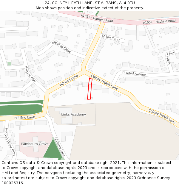 24, COLNEY HEATH LANE, ST ALBANS, AL4 0TU: Location map and indicative extent of plot