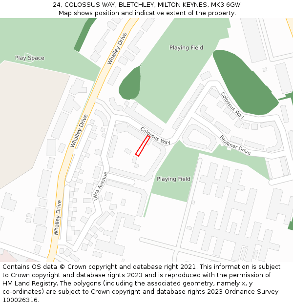 24, COLOSSUS WAY, BLETCHLEY, MILTON KEYNES, MK3 6GW: Location map and indicative extent of plot